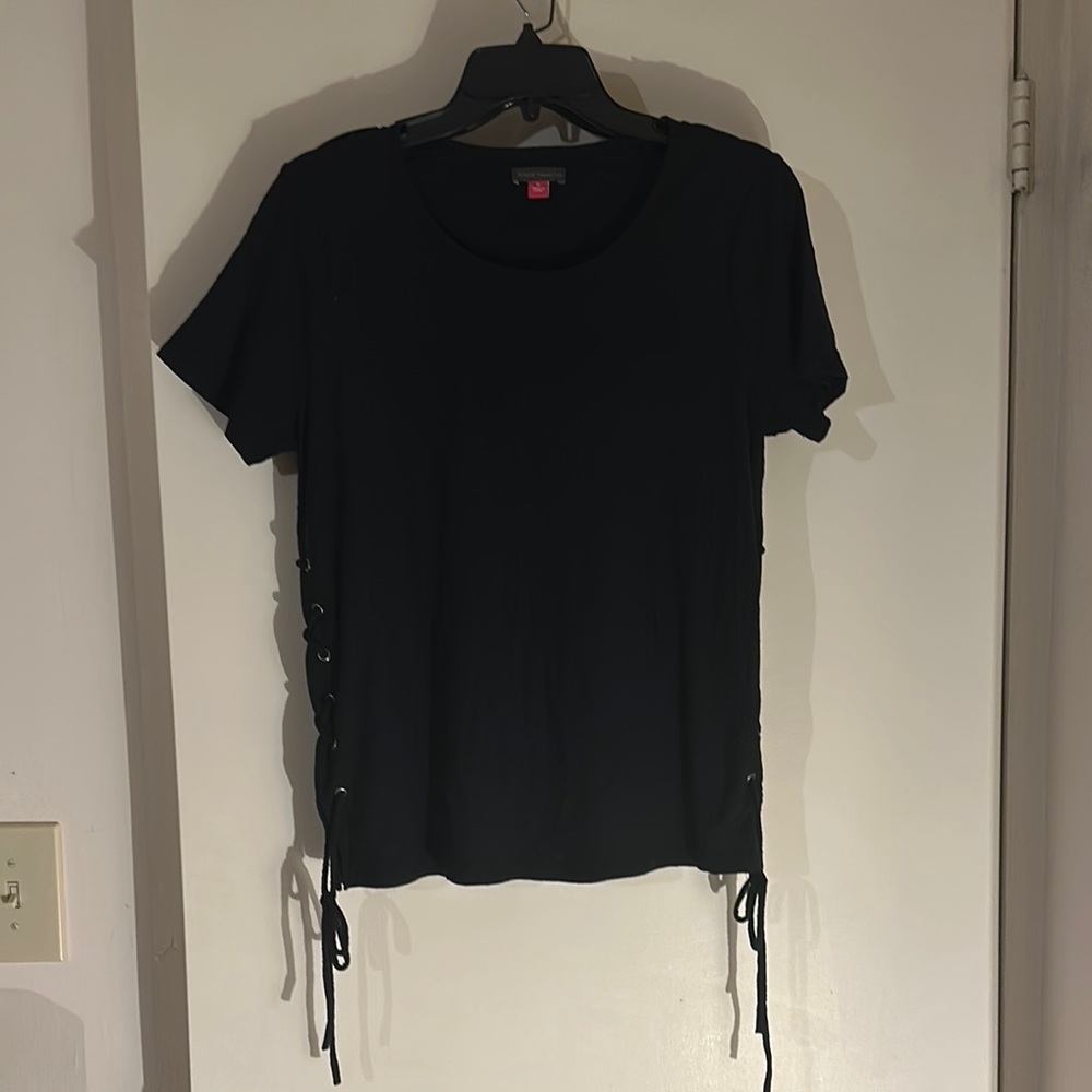 Vince Camuto Black Tie Front Short Sleeve T-Shirt